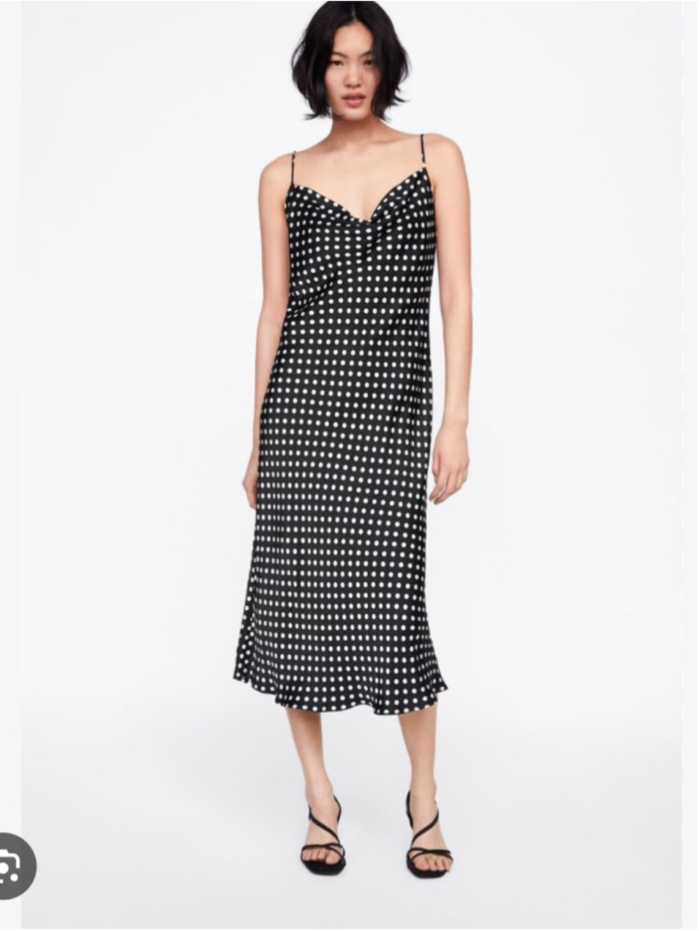 Zara Black White Polka Dot Cowl Neck Maxi Slip Dress Size M